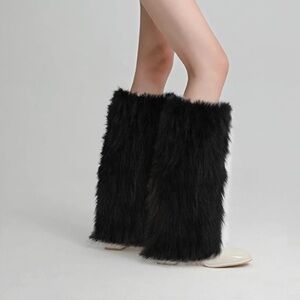 Elegant Black Faux Fur Leg Warmers